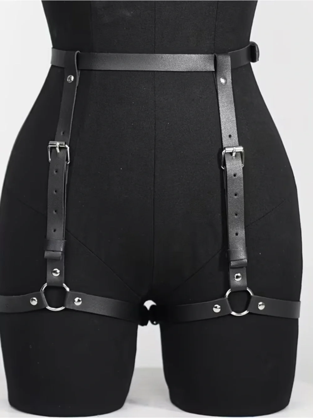 Faux Leather Garter Belt Thigh Harness Shaping Belt Y2K Goth Rave One Size
